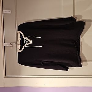 Karen scott, black shirt with white Tie closure in front, size large.
